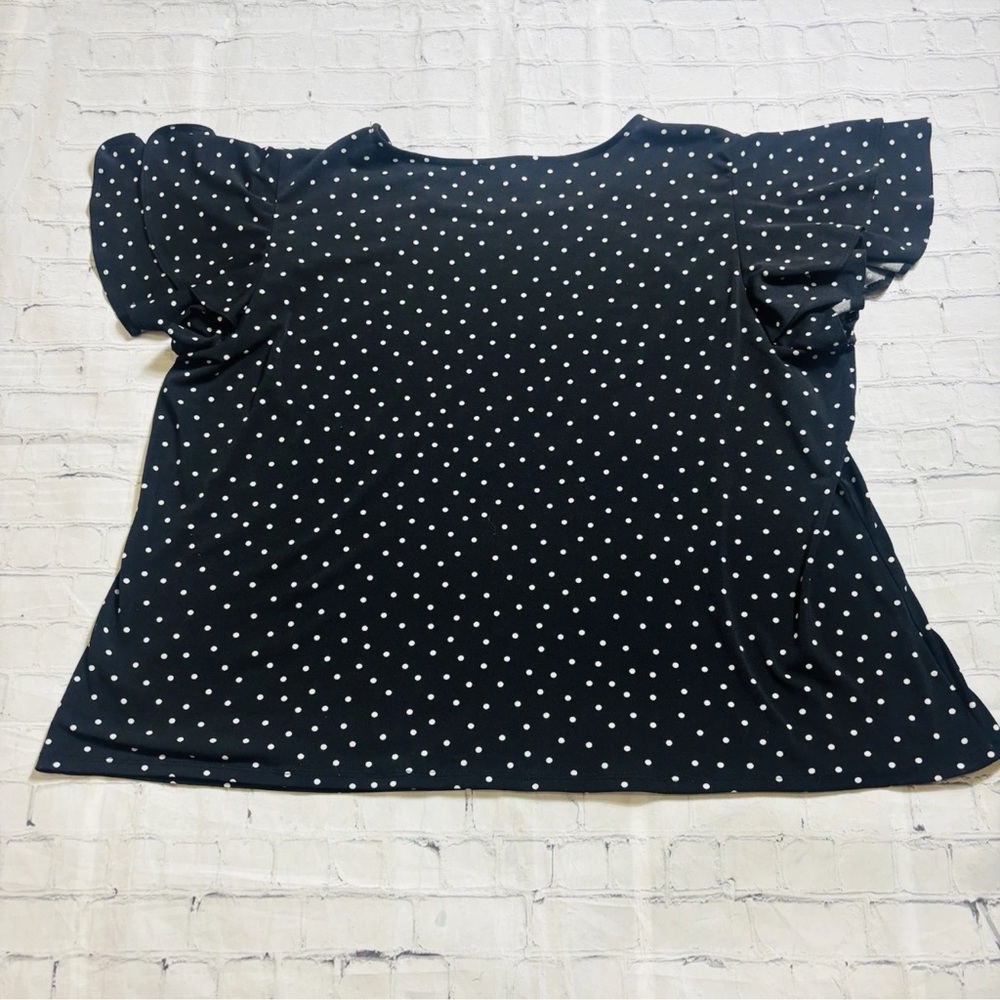Adrianna Papell Women's Top Size 3X Plus Black Polka Dot Stretch Flutter Sleeve - Picture 8 of 9